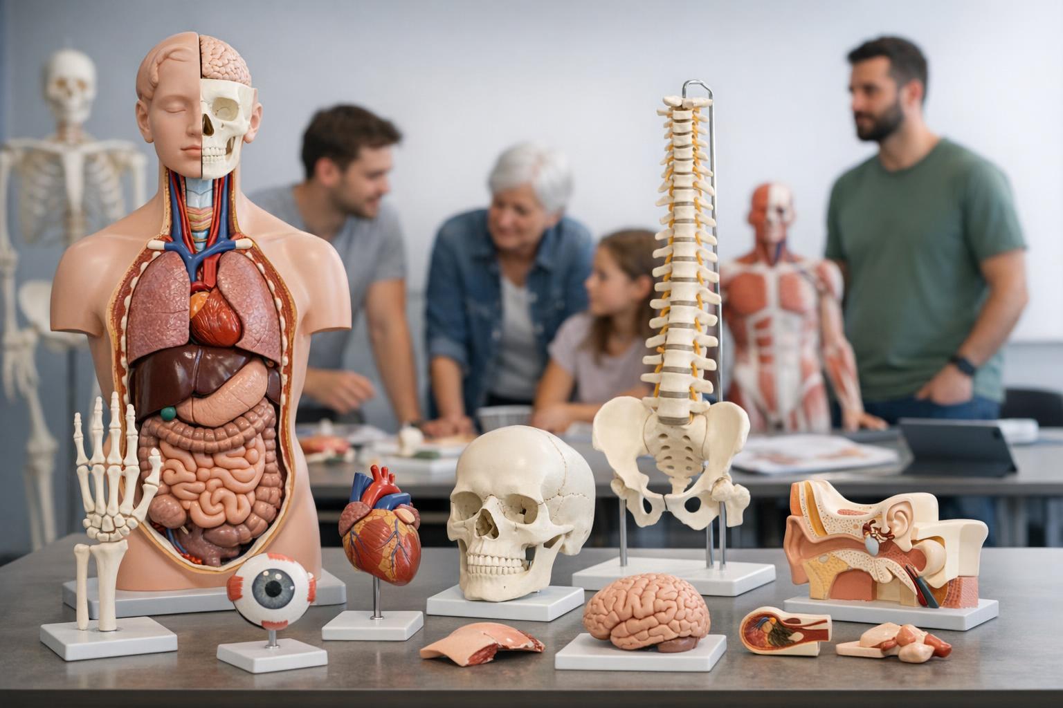 zdjęcie: warsztat edukacyjny z różnymi modelami anatomicznymi na stole